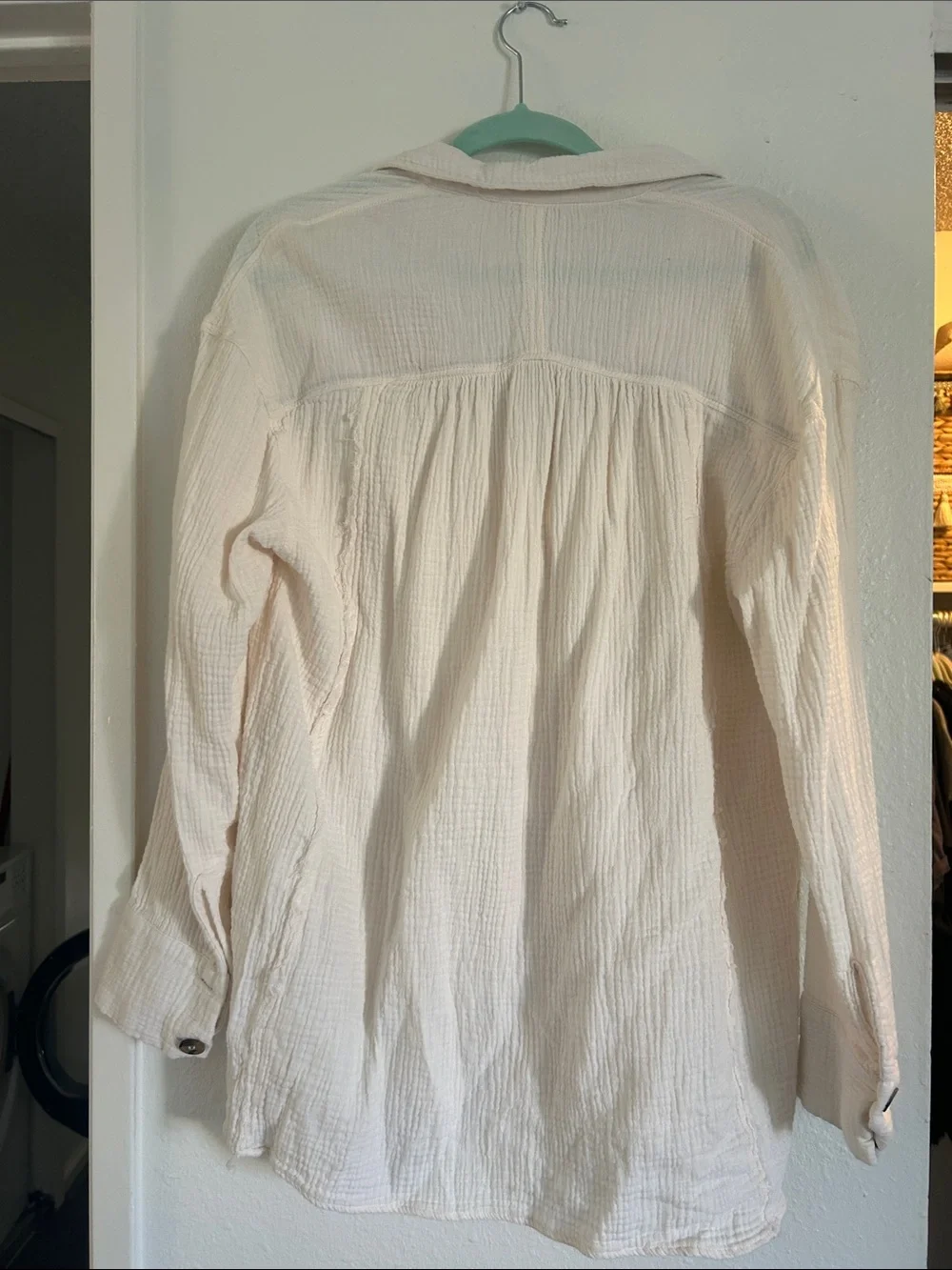 Light Cream Button-Front Women's Gauze Shirt